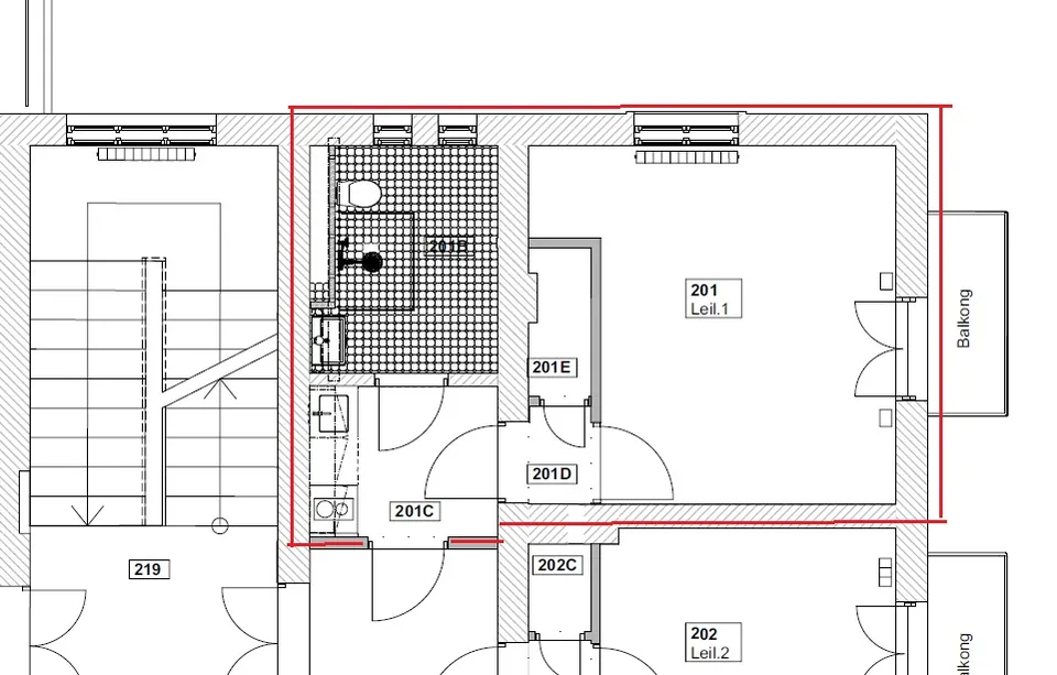 Plantegning av Rom 201 i Josefines gate 30