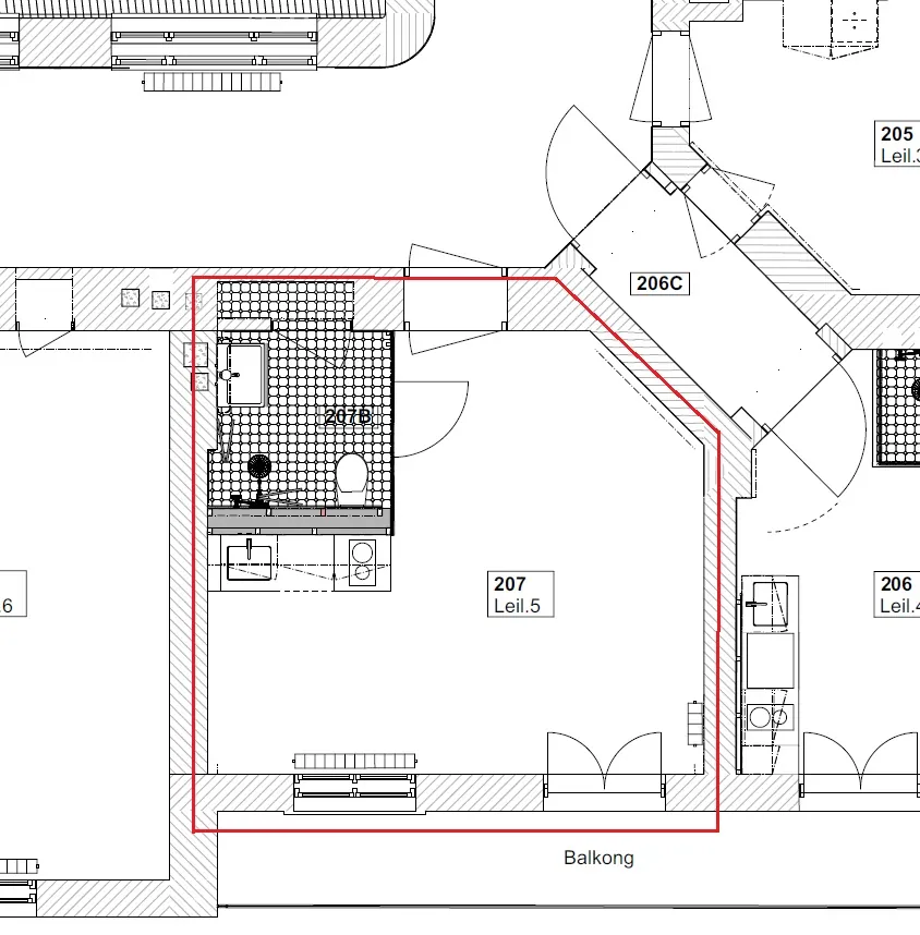 Plantegning av Rom 207 i Josefines gate 30