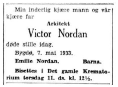 Avisutklipp om arkitekt Victor Nordan